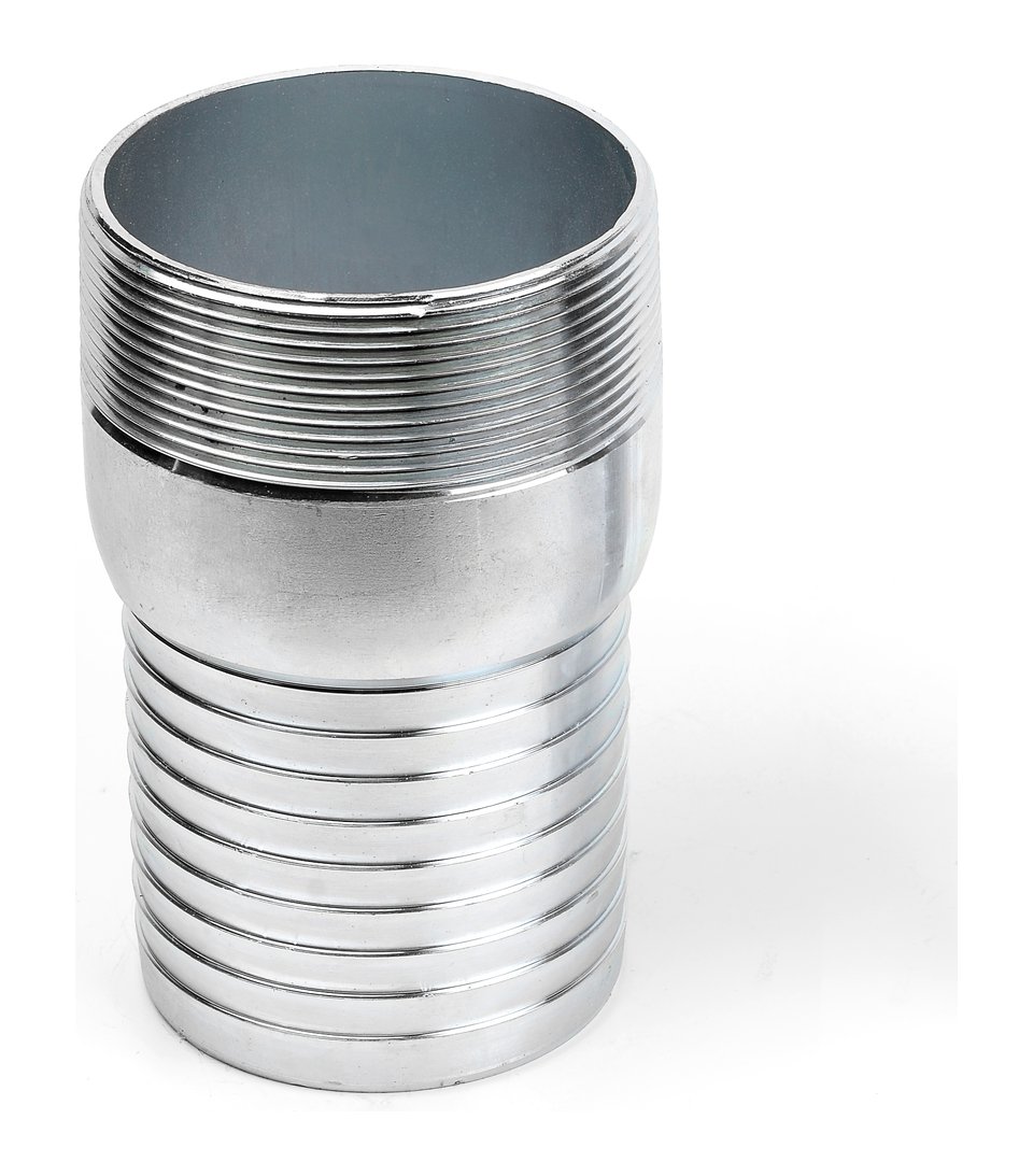 Sunze King Nipple / KC Nipple — combination hose nipple with serrated shank and NPT threaded end, zinc-plated carbon steel