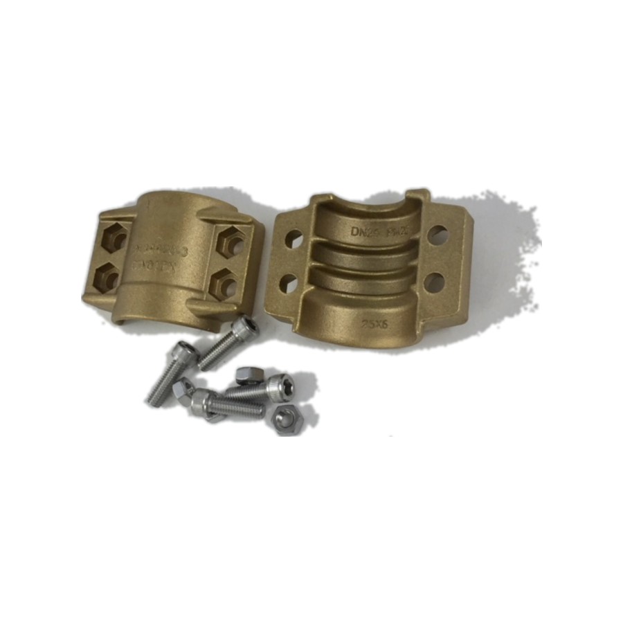 DIN 2817 safety clamp to EN 14423 in brass, two piece with four bolts