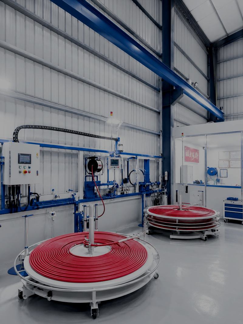 Twin horizontal steam autoclaves used to vulcanise oxy-acetylene welding hose